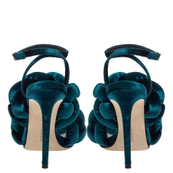 Marco De Vincenzo Teal Blue Velvet Braided Rope Ankle Strap Sandals Size 36