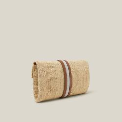 MARK CROSS Brown Sylvette Raffia and Leather Clutch Bag