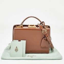 Pre Owned Mark Cross Brown Glossy Leather Small Grace Box Bag