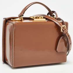 Pre Owned Mark Cross Brown Glossy Leather Small Grace Box Bag