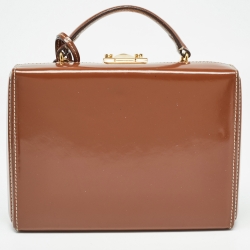 Pre Owned Mark Cross Brown Glossy Leather Small Grace Box Bag