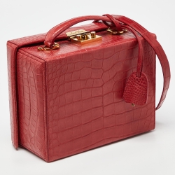 Mark Cross Red Crocodile Galaxy Grace Box Bag
