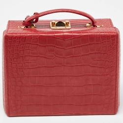 Mark Cross Red Crocodile Galaxy Grace Box Bag