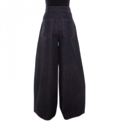 Pre Owned Marni Indigo Dark Wash Denim Contrast Top Stitch Detail Wide Leg Jeans L