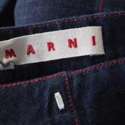 Pre Owned Marni Indigo Dark Wash Denim Contrast Top Stitch Detail Wide Leg Jeans L