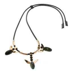 Marni Crystal Resin Gold Tone & Leather Adjustable Necklace 