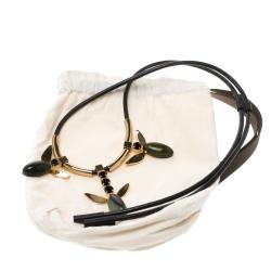 Marni Crystal Resin Gold Tone & Leather Adjustable Necklace 