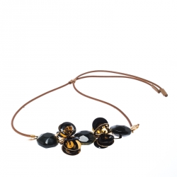 Marni Resin Leather Gold Tone Adjustable Long Statement Necklace