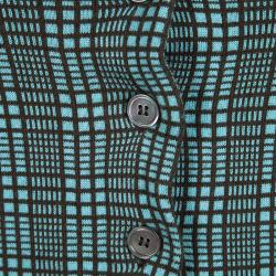 Pre Owned Marni Blue and Brown Checked Knit Button Front Strapless Top M