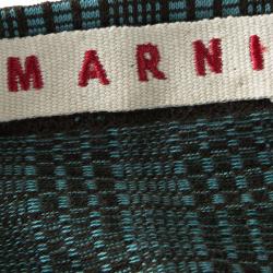 Pre Owned Marni Blue and Brown Checked Knit Button Front Strapless Top M