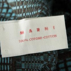 Pre Owned Marni Blue and Brown Checked Knit Button Front Strapless Top M