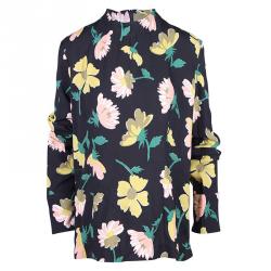 Pre Owned Marni Black Floral Print Long Sleeve Top L