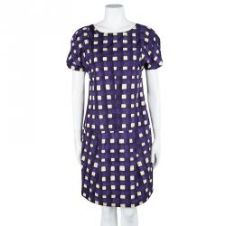 Pre Owned Marni Purple Checkered Drop Waist Pleated Dress S