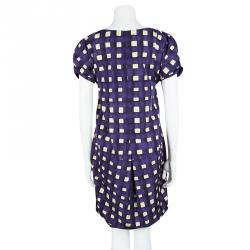 Pre Owned Marni Purple Checkered Drop Waist Pleated Dress S