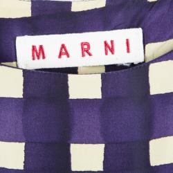 Pre Owned Marni Purple Checkered Drop Waist Pleated Dress S