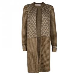 Marni Brown Lurex Knit Quilted Open Front Long Cardigan M