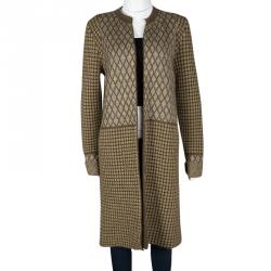 Marni Brown Lurex Knit Quilted Open Front Long Cardigan M