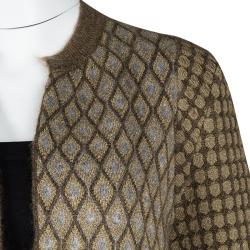 Marni Brown Lurex Knit Quilted Open Front Long Cardigan M