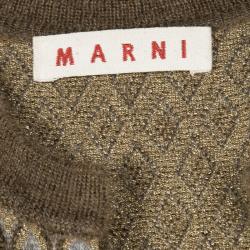 Marni Brown Lurex Knit Quilted Open Front Long Cardigan M