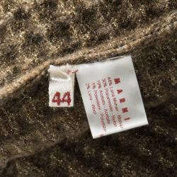 Marni Brown Lurex Knit Quilted Open Front Long Cardigan M
