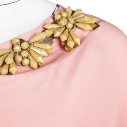 Marni Peach Embellished Neck Detail Short Sleeve Dress M