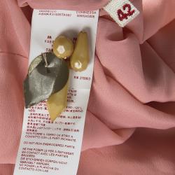 Marni Peach Embellished Neck Detail Short Sleeve Dress M