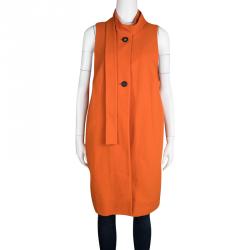 Marni Orange Cotton Knit Neck Tie Detail Sleeveless Coat M
