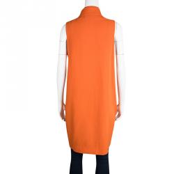 Marni Orange Cotton Knit Neck Tie Detail Sleeveless Coat M