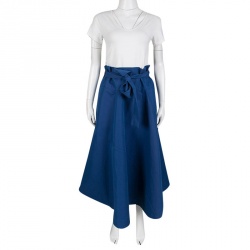 Pre Owned Marni Blue Waist Tie Detail Flared Midi Skirt M
