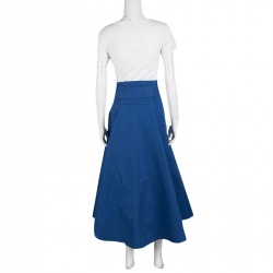 Pre Owned Marni Blue Waist Tie Detail Flared Midi Skirt M
