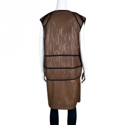 Marni Brown Quilted Lamb Leather Jersey Lined Long Open Front Vest M 