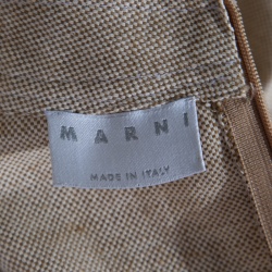 Pre Owned Marni Brown Cotton Flax Contrast Trim Detail Textured Midi Skirt M