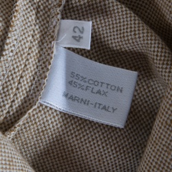 Pre Owned Marni Brown Cotton Flax Contrast Trim Detail Textured Midi Skirt M