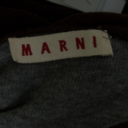 Pre Owned Marni Brown and Grey Cashmere Ribbed Trim Cropped Cardigan M