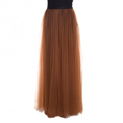 Pre Owned Marni Toffee Gathered Tulle Maxi Skirt S
