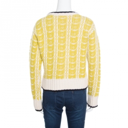 Pre Owned Marni Off White and Yellow Contrast Trim Detail Chunky Knit Intarsia Sweater S