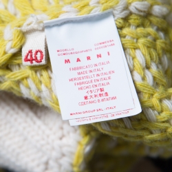 Pre Owned Marni Off White and Yellow Contrast Trim Detail Chunky Knit Intarsia Sweater S
