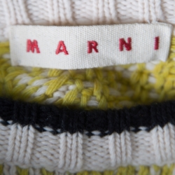 Pre Owned Marni Off White and Yellow Contrast Trim Detail Chunky Knit Intarsia Sweater S