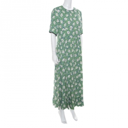 Pre Owned Marni Blue and Green Floral Printed Crepe Ruffled Hem Maxi Dress M