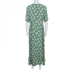 Pre Owned Marni Blue and Green Floral Printed Crepe Ruffled Hem Maxi Dress M