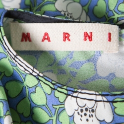 Pre Owned Marni Blue and Green Floral Printed Crepe Ruffled Hem Maxi Dress M