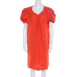 Tangerine Floral Cotton Lace Shift Dress