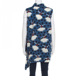 Marni Blue Polka Dotted Dancer Print Asymmetric Bottom Sleeveless Top L