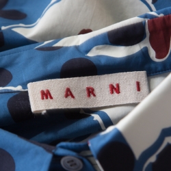 Marni Blue Polka Dotted Dancer Print Asymmetric Bottom Sleeveless Top L