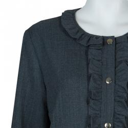 Pre Owned Marni Grey Long Sleeve Ruffle Detail Button Down Wool Blouse M