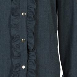 Pre Owned Marni Grey Long Sleeve Ruffle Detail Button Down Wool Blouse M