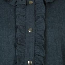 Pre Owned Marni Grey Long Sleeve Ruffle Detail Button Down Wool Blouse M