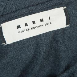 Pre Owned Marni Grey Long Sleeve Ruffle Detail Button Down Wool Blouse M