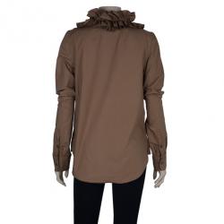 Pre Owned Marni Brown Ruffle Detail Cotton Blouse S