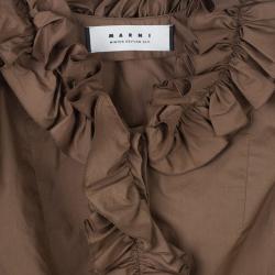 Pre Owned Marni Brown Ruffle Detail Cotton Blouse S